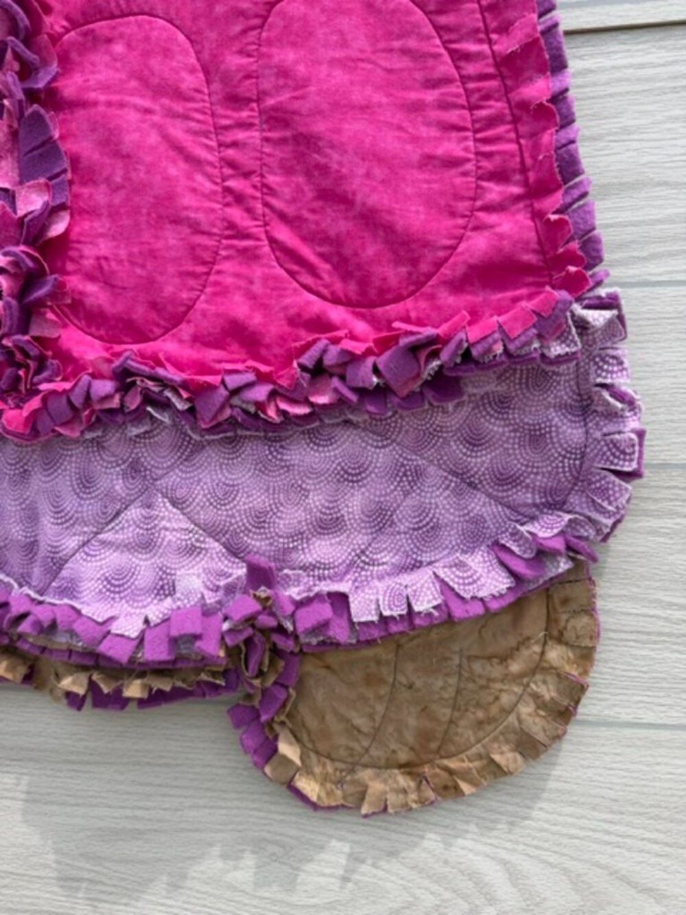 Homemade Small Pink & Purple Turtle Rag Quilt - Picture 3 of 8
